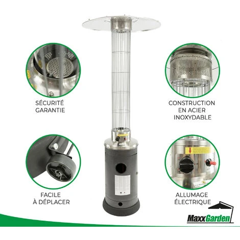 Parasol Chauffant - Flameheater Chauffage - Mobile - 80 X 220 Cm - En Gaz - Noir - MaxxGarden – Image 2