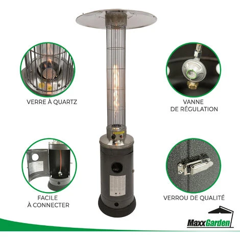 Parasol Chauffant - Flameheater Chauffage - Mobile - 80 X 220 Cm - En Gaz - Noir - MaxxGarden – Image 3
