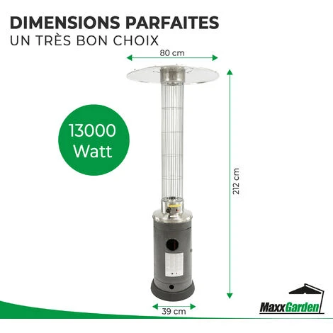 Parasol Chauffant - Flameheater Chauffage - Mobile - 80 X 220 Cm - En Gaz - Noir - MaxxGarden – Image 4