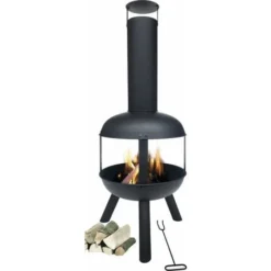 Brasero, Cheminée D’Extérieur Ø45 X 115cm, Poêle De Jardin Au Bois, Cheminée De Jardin, Noir, MaxxGarden