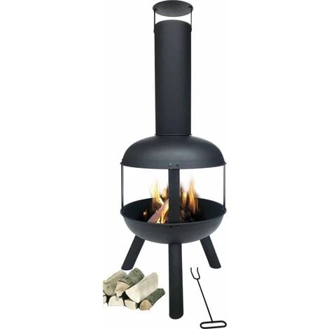Brasero, Cheminée D’Extérieur Ø45 X 115cm, Poêle De Jardin Au Bois, Cheminée De Jardin, Noir, MaxxGarden
