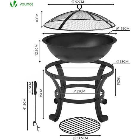 Brasero Exterieur Avec Couvercle En Acier Noir – Image 3