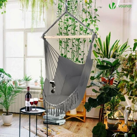 Chaise suspendue hamac Avec 2 Oreillers Gris – Image 2