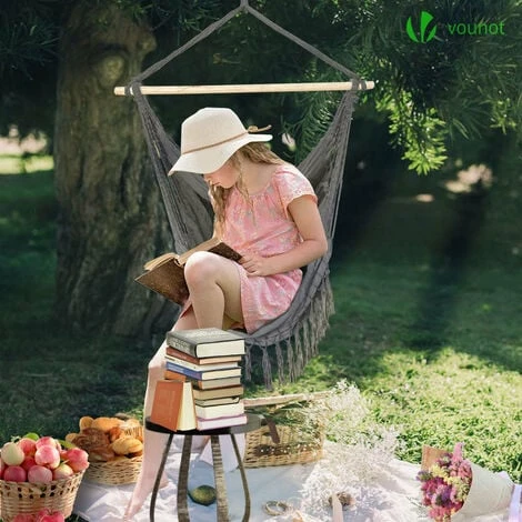 Chaise suspendue hamac Avec 2 Oreillers Gris – Image 3