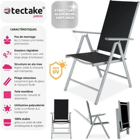 Lot De 2 Chaises De Jardin Pliantes En Aluminium - Lot De 2 Fauteuils De Jardin, Fauteuils Exterieur, Chaises Exterieur – Image 2