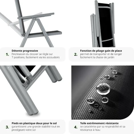 Lot De 2 Chaises De Jardin Pliantes En Aluminium - Lot De 2 Fauteuils De Jardin, Fauteuils Exterieur, Chaises Exterieur – Image 4