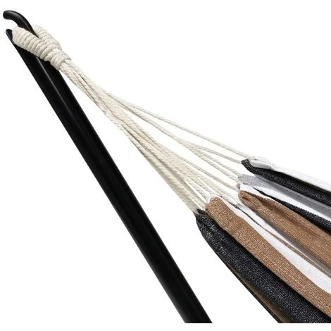 Hamac Avec Support Métal Et Toile Rayée Noire, Blanche Et Chocolat – Image 3