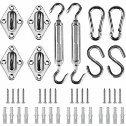 Kit De Fixation Pour Voile D'ombrage 42 Pièces De Matériel En Acier Inoxydable Pour Installation De Voile D'ombrage Rectangulaire Et Triangulaire, 15-22CM