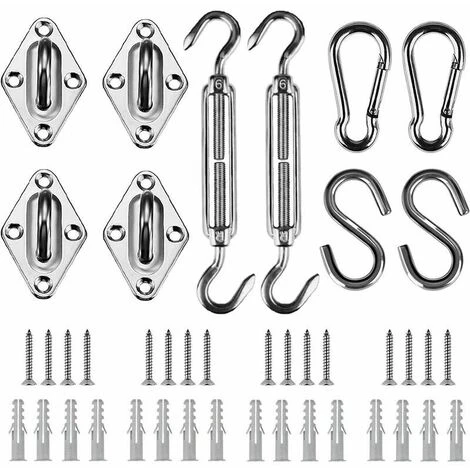 Kit De Fixation Pour Voile D'ombrage 42 Pièces De Matériel En Acier Inoxydable Pour Installation De Voile D'ombrage Rectangulaire Et Triangulaire, 15-22CM