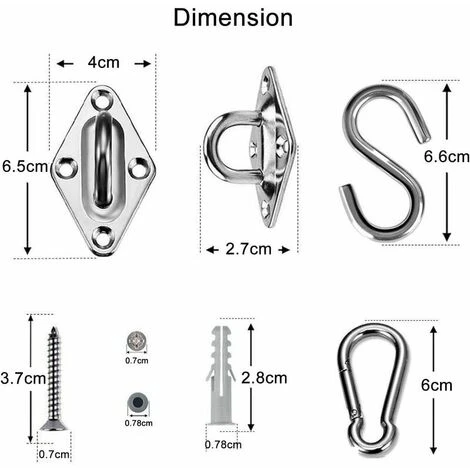 Kit De Fixation Pour Voile D'ombrage 42 Pièces De Matériel En Acier Inoxydable Pour Installation De Voile D'ombrage Rectangulaire Et Triangulaire, 15-22CM – Image 2