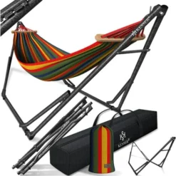 KESSER® Hamac Vill Avec Support Métal Pliable Réglable Cadre Stable Intérieur & Extérieur Avec Sac De Transport + Sac Fauteuil Suspendu Support De Hamac Camping Jardin Piscine Balcon Terrasse , Coloré