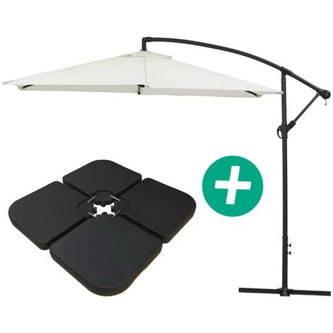 Parasol Jardin Déporté Alu Ilios - Rond - Ø 3 M - Ecru - Dalles Incluses