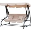 OUTSUNNY Balancelle De Jardin Convertible 3 Places Inclinaison Toit Réglable 2 Tablettes + Matelas 2L X 1,2l X 1,64H M Métal époxy Noir Polyester Beige