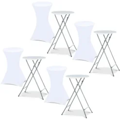 Lot De 4 Tables Hautes Pliantes 105 CM Et 4 Housses Blanches