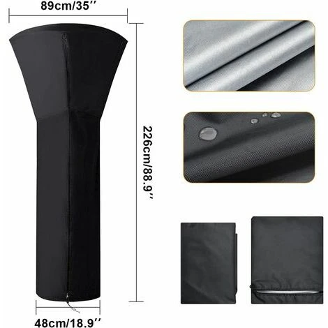 Housse Pour Parasol Chauffant, Housses De Chauffage Extérieur Imperméable Rond Noir, Protection Parasol Chauffant Housse De Protection Pour Chauffage De Terrasse, 226x85x48 CM, – Image 2