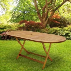 Casaria Table De Jardin Boston Pliable Support De Parasol Bois D'acacia Pré-huilé Résistant Aux Intempéries Robuste Extérieur