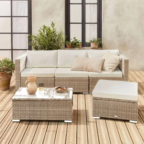 Salon De Jardin En Résine Pour 4 Personnes - Torino Naturel / Beige – Image 2