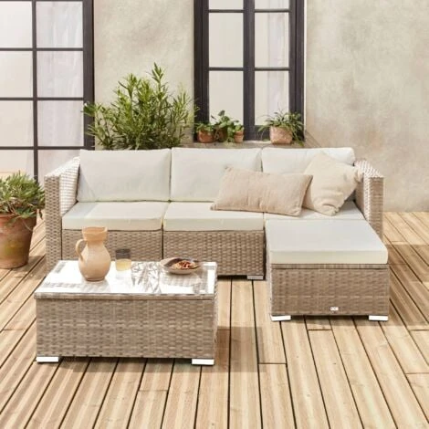 Salon De Jardin En Résine Pour 4 Personnes - Torino Naturel / Beige – Image 3