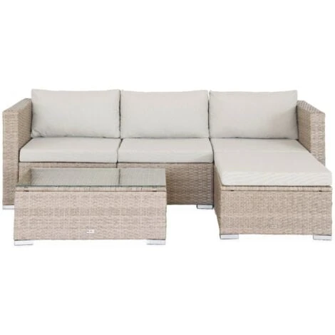 Salon De Jardin En Résine Pour 4 Personnes - Torino Naturel / Beige – Image 4