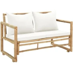 Banquette D'extérieur - Moderne Canapé De Jardin à 2 Places Avec Coussins Bambou Pour Terrasse Balcon FR5274