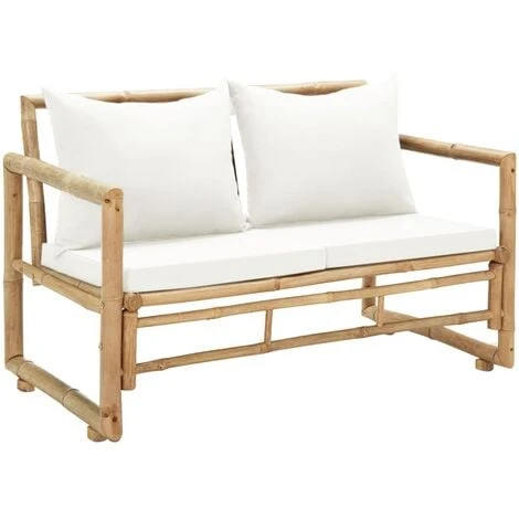Banquette D'extérieur - Moderne Canapé De Jardin à 2 Places Avec Coussins Bambou Pour Terrasse Balcon FR5274