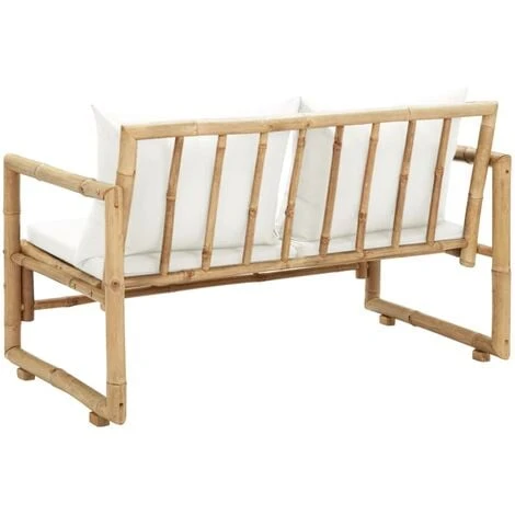 Banquette D'extérieur - Moderne Canapé De Jardin à 2 Places Avec Coussins Bambou Pour Terrasse Balcon FR5274 – Image 4