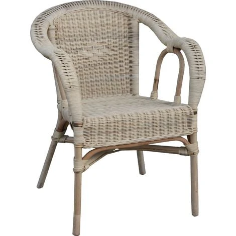 Fauteuil En Rotin Naturel Vieilli Chillvert Parma 60x66x81 Cm Avec Finition En Tissu Pitrit