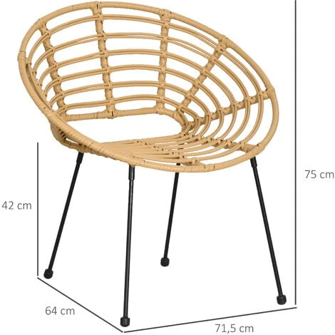 OUTSUNNY Lot De 2 Chaises De Jardin Style Colonial Coussins Beige Inclus Résine Tressée Et Filaire Aspect Rotin – Image 3