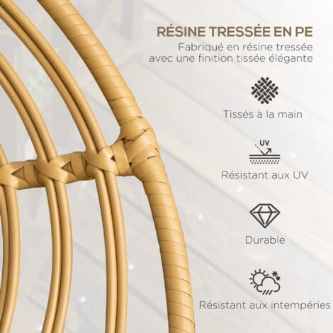 OUTSUNNY Lot De 2 Chaises De Jardin Style Colonial Coussins Beige Inclus Résine Tressée Et Filaire Aspect Rotin – Image 4