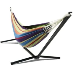 Hamac Avec Support Métal Et Toile Rayée Multicolore