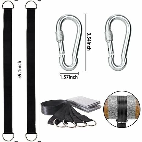 Arbre Swing Sangles Accessoire De Balançoire,1 Paire Fixation Pour Balançoire Sangles De Hamac Avec 2 Mousquetons à Crochet En D Et 2 Coussins De Protection Pour Arbres,Supporte Jusqu'à 1700 Kg – Image 2