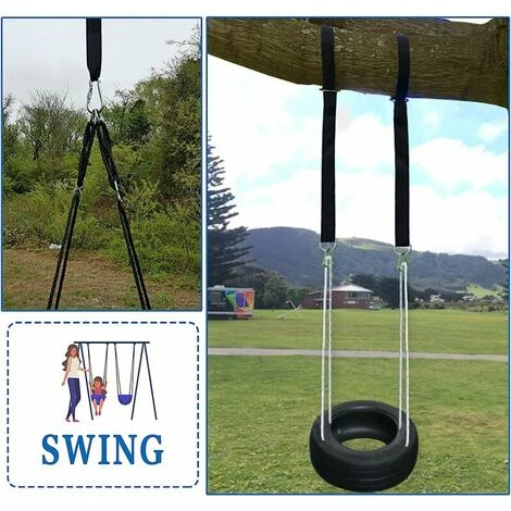 Arbre Swing Sangles Accessoire De Balançoire,1 Paire Fixation Pour Balançoire Sangles De Hamac Avec 2 Mousquetons à Crochet En D Et 2 Coussins De Protection Pour Arbres,Supporte Jusqu'à 1700 Kg – Image 4