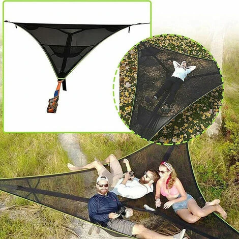 Hamacs De Camping Géants Triangulaires, Camping En Plein Air, Hamac De Camping Aérien Géant, Hamac Multi-personnes, Camping Aérien Portable, Confortable, Terrasse De Jardin, Mobilier Pliant (noir, 4 X – Image 3