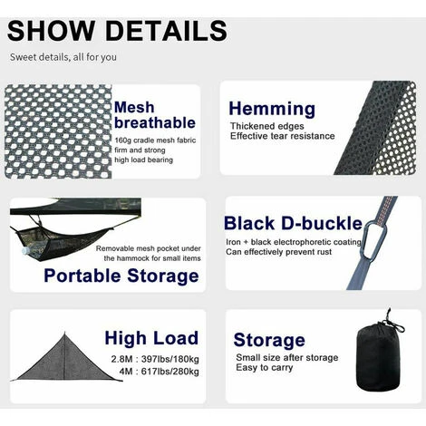 Hamacs De Camping Géants Triangulaires, Camping En Plein Air, Hamac De Camping Aérien Géant, Hamac Multi-personnes, Camping Aérien Portable, Confortable, Terrasse De Jardin, Mobilier Pliant (noir, 4 X – Image 4