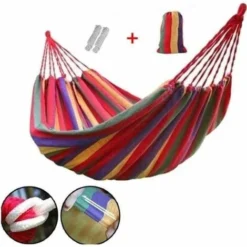 Hamac Simple Toile - 200 X 150 Cm + 2 Cordes D'Amarrage + 1 Sac De Rangement - Hamac De Jardin Pour Enfants Et AdultesExtérieur