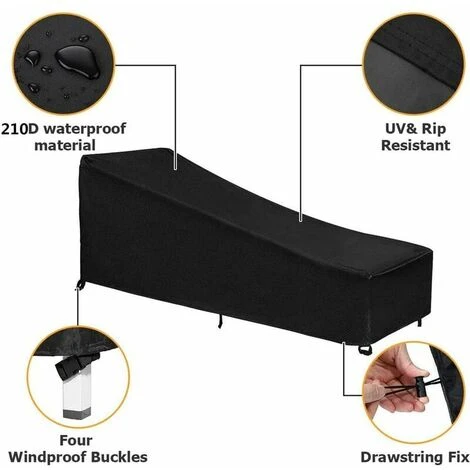 Housse Pour Mobilier De Jardin Housse Pour Chaise Longue De Jardin Avec Grilles D'aération. Housse De Chaise Longue Imperméable Housse Bain De Soleil Tissu Oxford 210D (208x76x41/79CM) (Gris) – Image 4