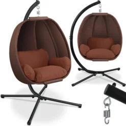 KESSER® Fauteuil Suspendu De Luxe Avec Structure Et Coussin D’assise Moelleux, Rembourrage Latéral, Coussin D’assise Et De Dossier Panier Suspendu Intérieur Et Extérieur Balançoire De Jardin Panier