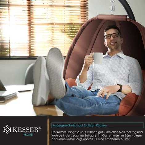 KESSER® Fauteuil Suspendu De Luxe Avec Structure Et Coussin D’assise Moelleux, Rembourrage Latéral, Coussin D’assise Et De Dossier Panier Suspendu Intérieur Et Extérieur Balançoire De Jardin Panier – Image 5