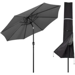 Mondeer Parasol Droit 3.0m Inclinable , Avec Manivelle, Housse De Protection,Pliable Portable, Protection Solaire, Gris Foncé