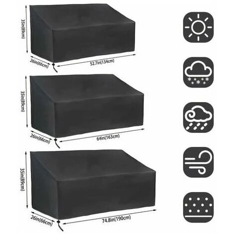 Housse Banc De Jardin 2 Places, Housse Banc Exterieur Patio Anti-poussière, Anti-UV, Étanche, Coupe-Vent, Tissu Oxford, Housse De Protection Pour Canapé (134x66x89cm) – Image 5