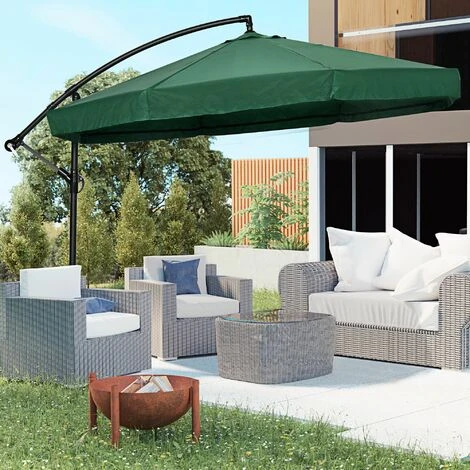 OUTSUNNY Parasol Déporté Octogonal Inclinable Pivotant Manivelle Moustiquaire Pied Acier Ø 2,95 X 2,40H M Vert – Image 2