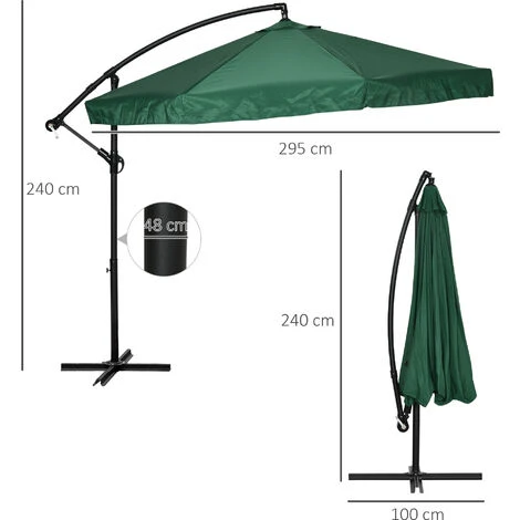 OUTSUNNY Parasol Déporté Octogonal Inclinable Pivotant Manivelle Moustiquaire Pied Acier Ø 2,95 X 2,40H M Vert – Image 3