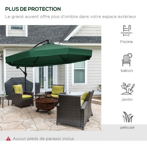 OUTSUNNY Parasol Déporté Octogonal Inclinable Pivotant Manivelle Moustiquaire Pied Acier Ø 2,95 X 2,40H M Vert – Image 4