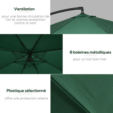 OUTSUNNY Parasol Déporté Octogonal Inclinable Pivotant Manivelle Moustiquaire Pied Acier Ø 2,95 X 2,40H M Vert – Image 5