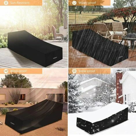 TRIP Housse Pour Chaise Longue De Jardin Avec Grilles D’aération, Imperméable, Coupe-Vent, Anti-UV, Robuste Tissu Oxford 210D Housse De Protection Bain De Soleil, Transat (200x75x40/80cm) - Noir – Image 3