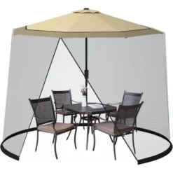 COSTWAY Moustiquaire Pour Parasol En Maille Polyester, Avec 2 Porte à Double Fermeture Eclair Et Base Remplissable, Moustiquaire Réglable Pour Parasol Et Tonnelle De ø2,5 à 3 M
