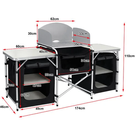 AUFUN Cuisine De Camping, Armoire De Camping Pliable Avec Cadre En Aluminium (174 X 46 X 110 Cm) – Image 2