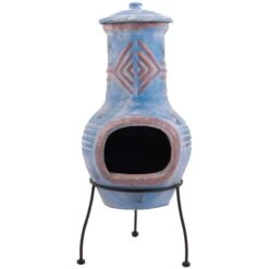 Elegant-Stil RedFire Cheminée Colima Argile Bleu Marine/rouge 86031,pour Salon/Jardin,Montage Facile,10,7 Kg