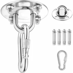 DHKLFA Crochet De Fixation Murale Pour Hamac Suspendu,Yoga,Chaise Accrochante Et Sac De Boxe, Acier Inoxydable Kit De Suspension Trainer Avec Mousqueton Et Vis De Fixation Fontainebleau Argent