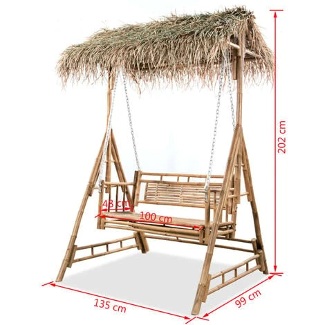 Balancelle à 2 Places Avec Feuilles De Palmier Bambou 202 Cm VidaXL – Image 3